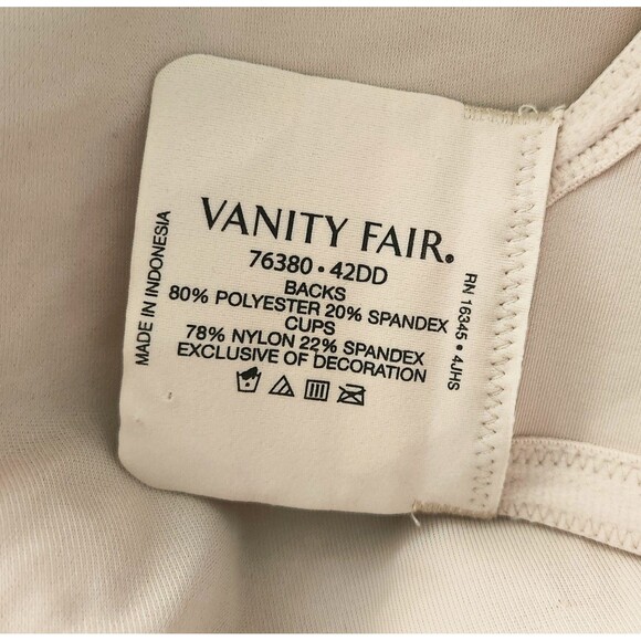 Vanity Fair Bra 42DD Beige Underwire Lightly Lined Back Smoothing EUC 76380 - Picture 5 of 6